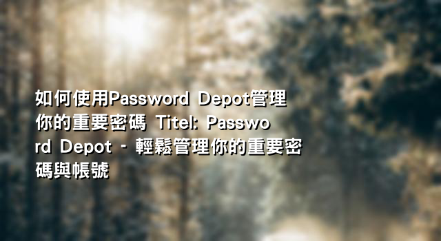如何使用Password Depot管理你的重要密碼 Titel: Password Depot - 輕鬆管理你的重要密碼與帳號